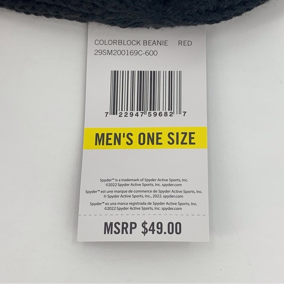 Spyder NWT Mens' Black and Res Colorblock Knit Beanie, OS - Picture 9 of 12